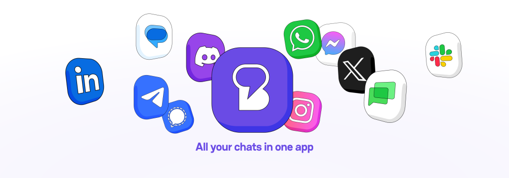 The logo for Beeper, surrounded by logos of various messaging and social media apps.