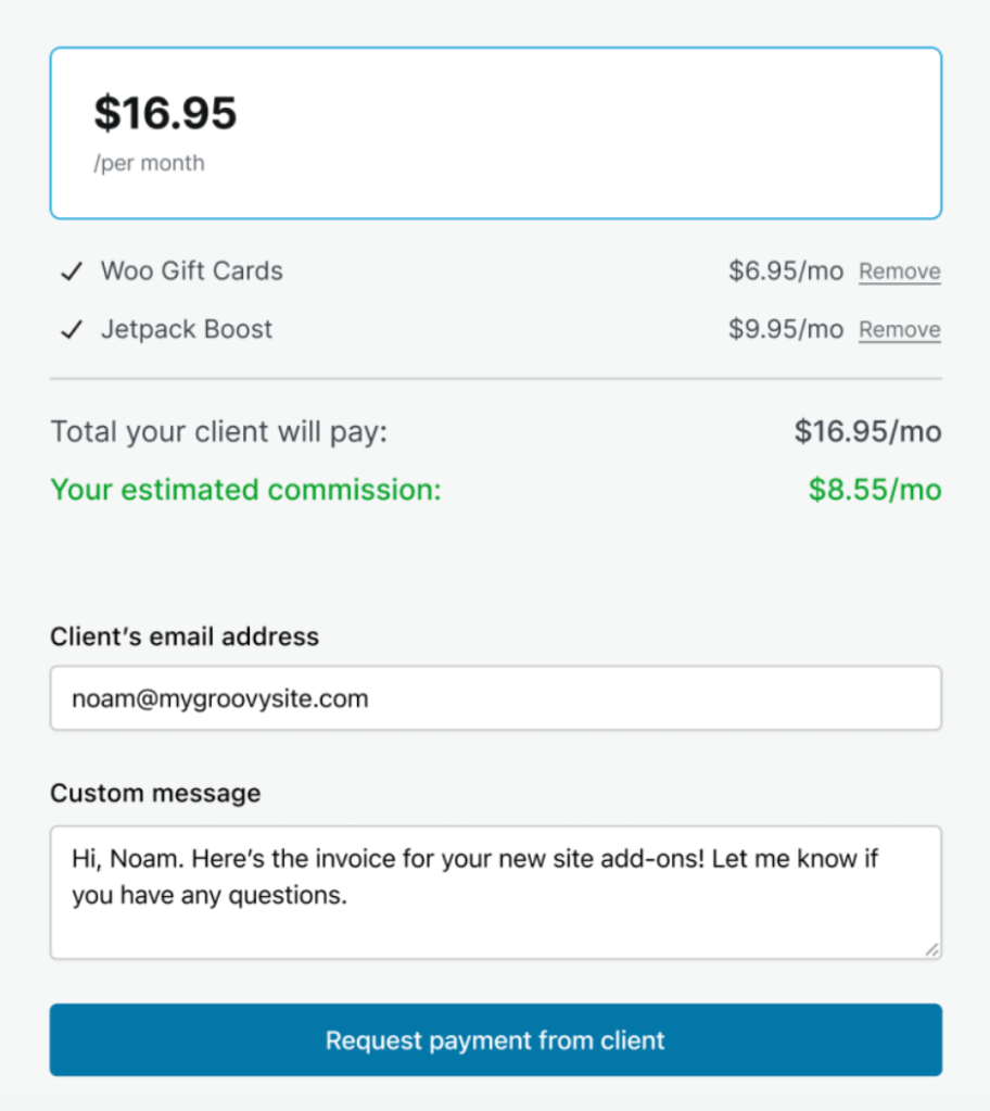 Screenshot of the Automattic for Agencies referral cart