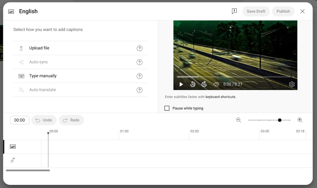 Screenshot of a captions menu