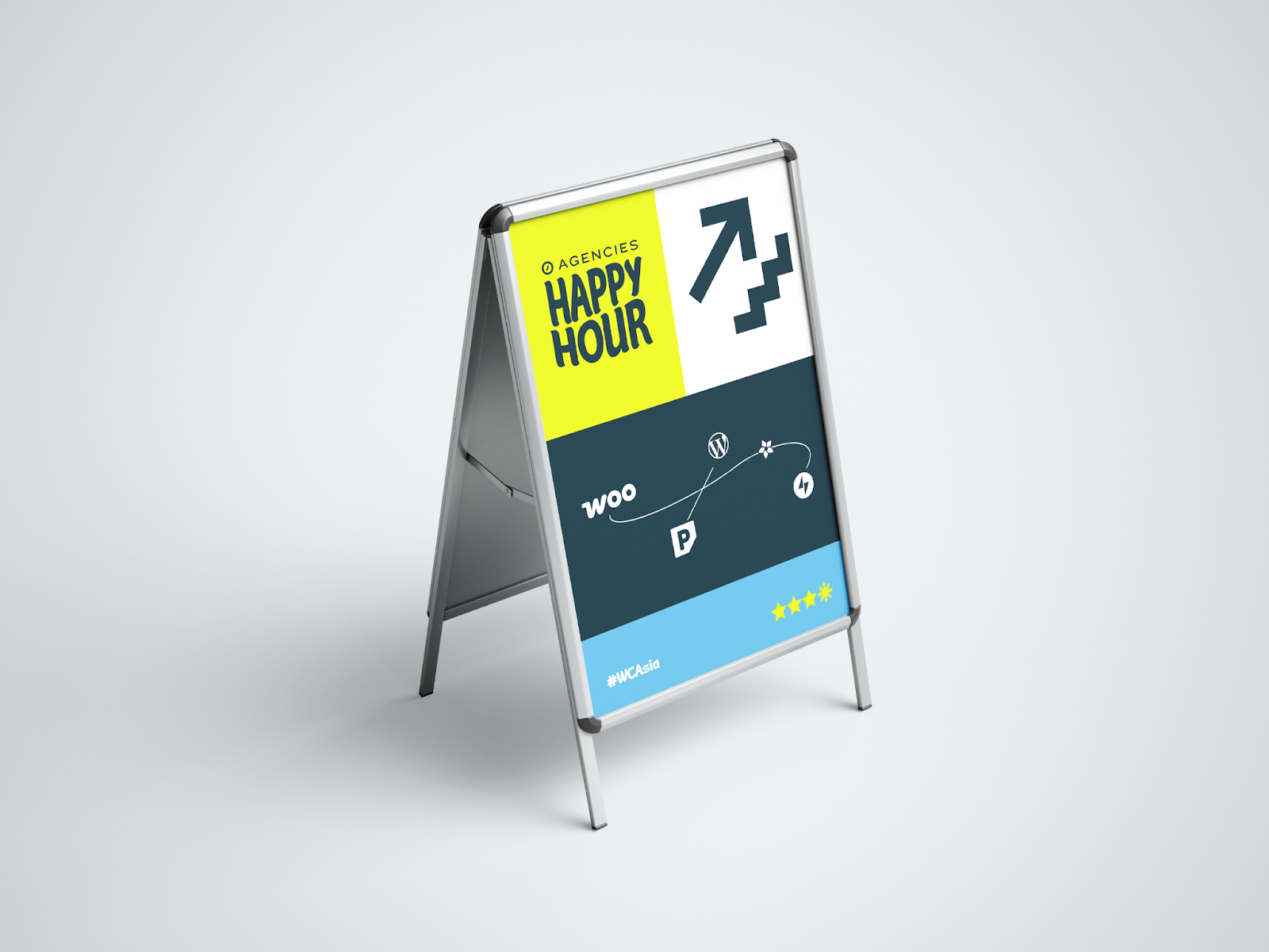 colorful Automattic for Agencies signboard with directional arrows