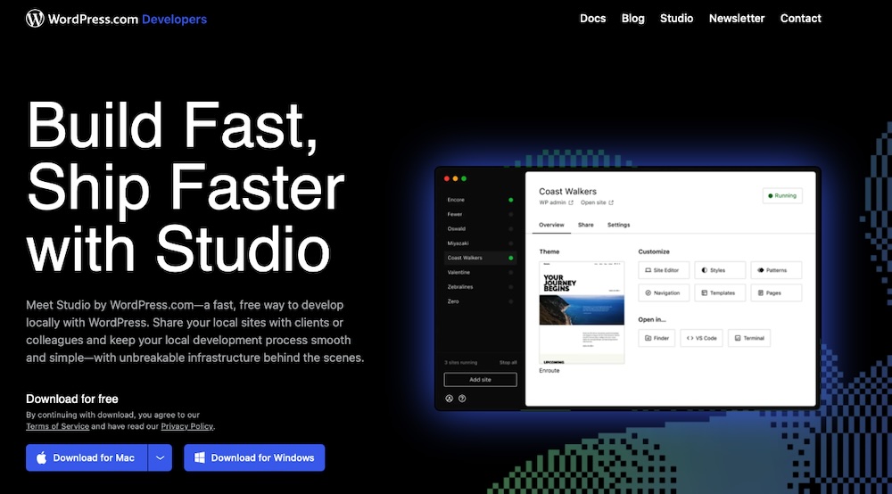 Studio page with the text "Build fast, ship faster with Studio"