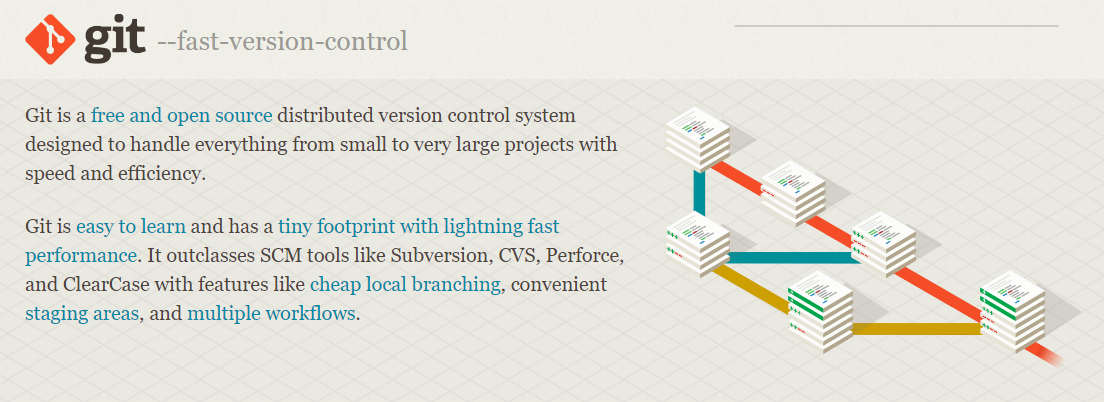 Git homepage with information about the tool 