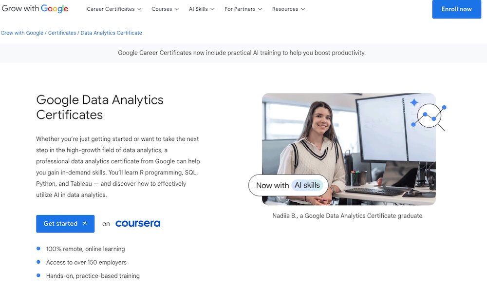 Google Data Analytics certificates summary with bullet points about what's included
