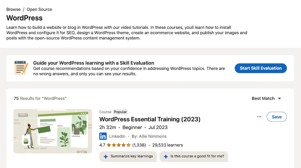 WordPress Essential Training course on LinkedIn with reviews and more