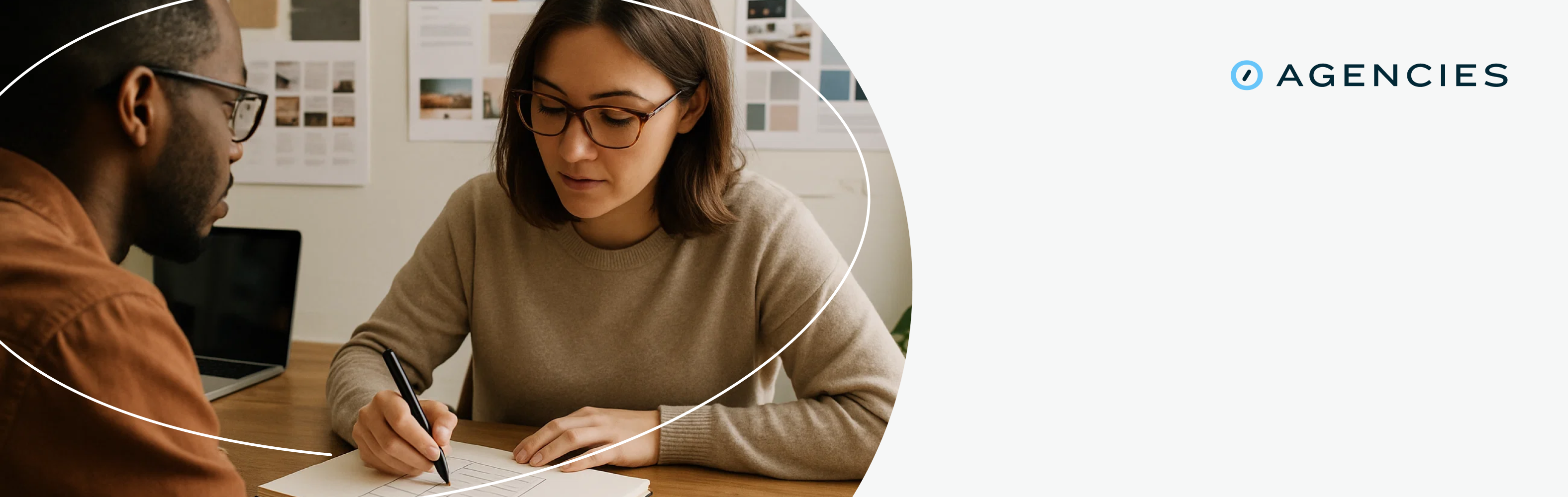 team members drawing a mockup of a theme design