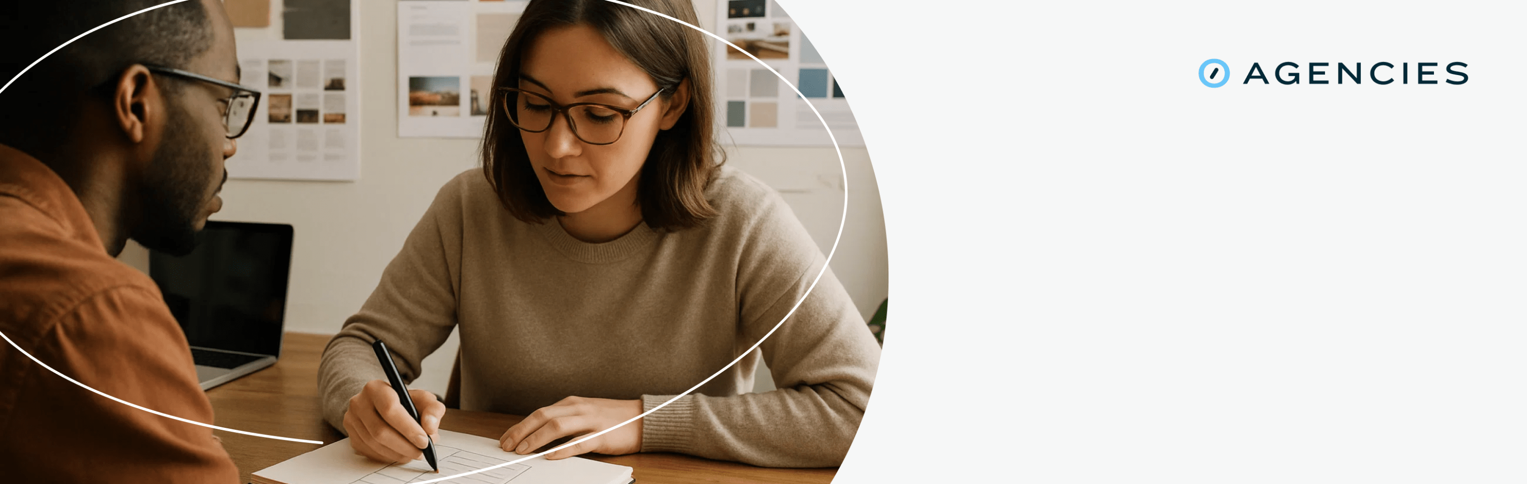 team members drawing a mockup of a theme design