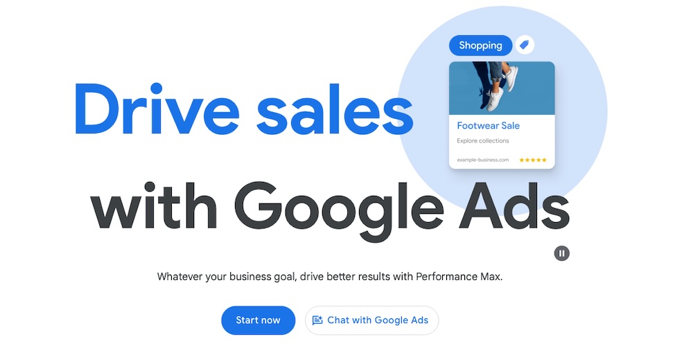 Google Ads page with a CTA to drive sales with Google Ads