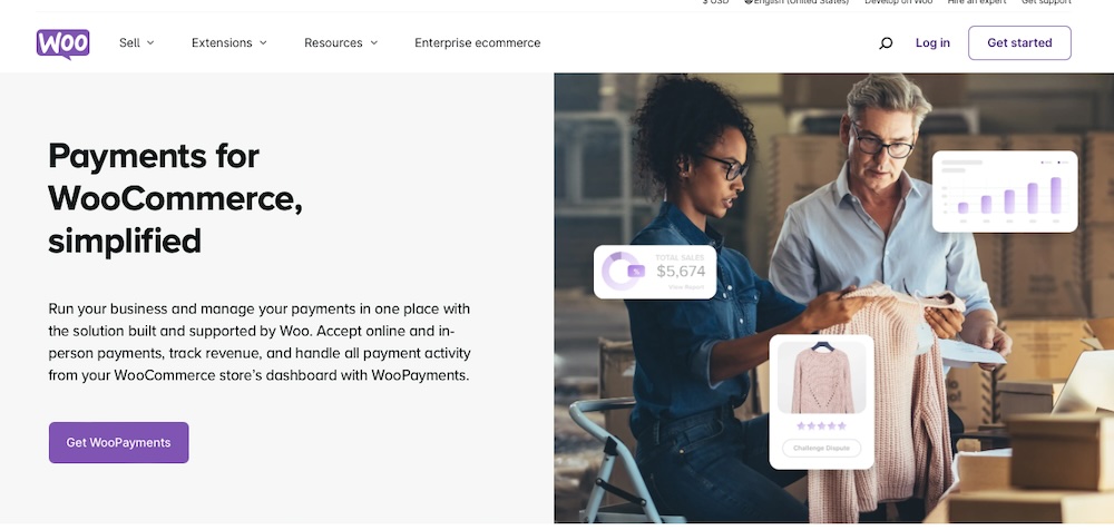 WooPayments page with the text "payments for WooCommerce, simplified"