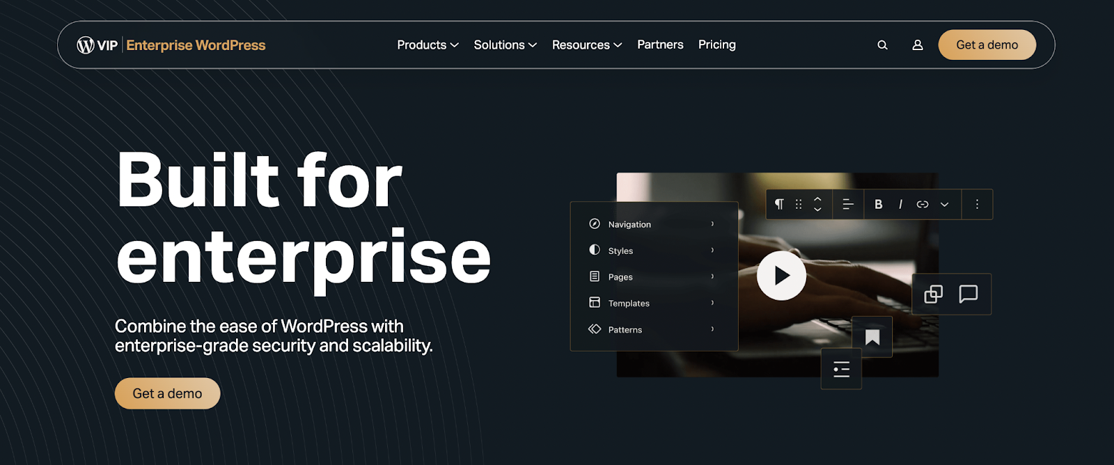 WordPress VIP page with the text 'Built for enterprise'