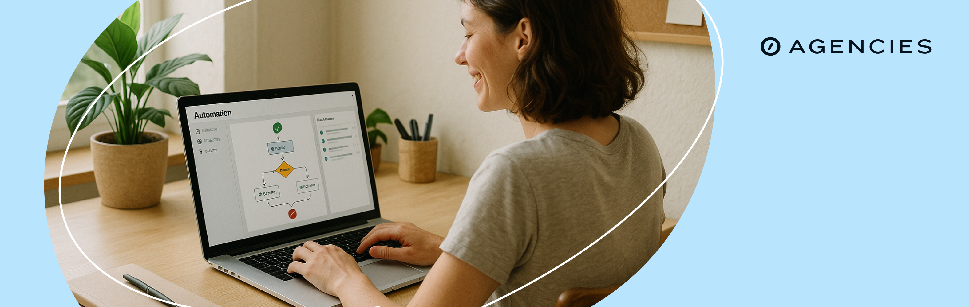woman looking at automation workflows on a laptop