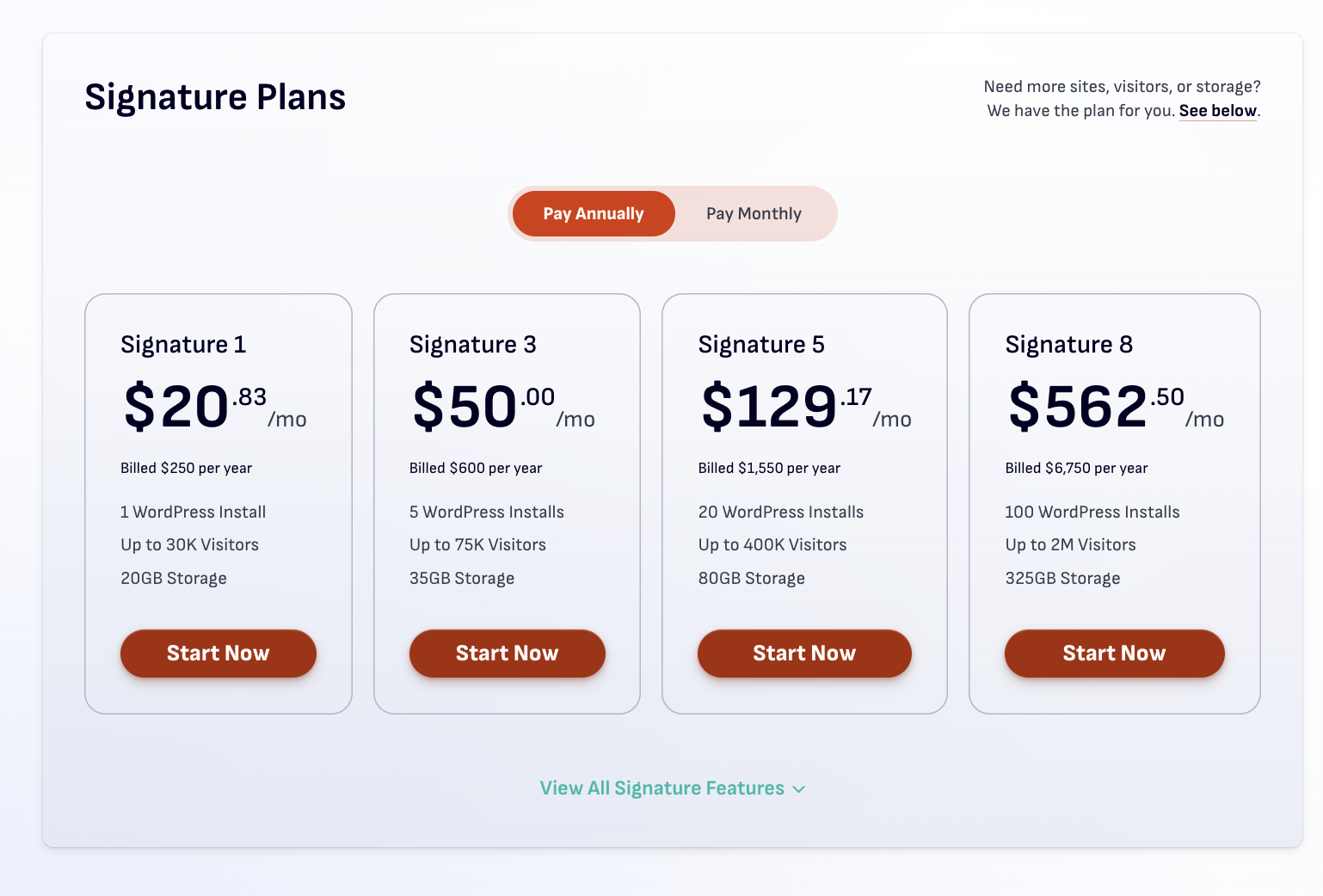 grid of signature plans from Pressable
